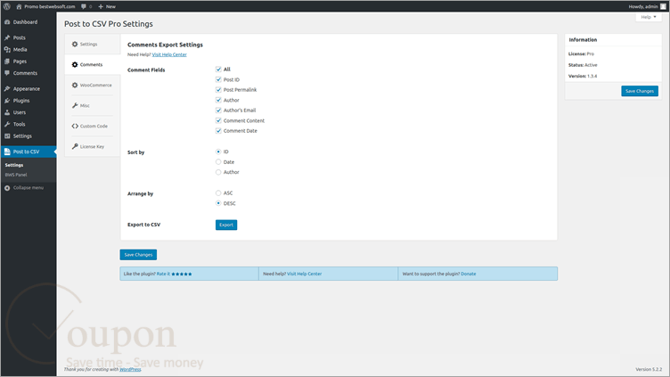 Bestwebsoft Post To Csv Screenshot