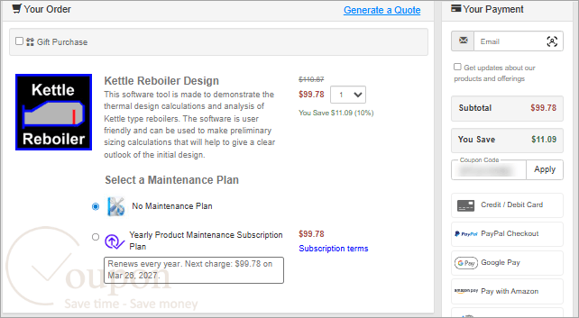 Kettle Reboiler Design Coupon Code