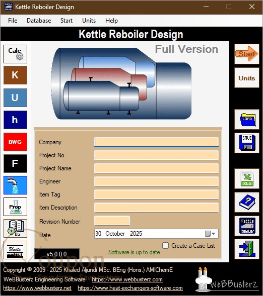 Kettle Reboiler Design Screenshot