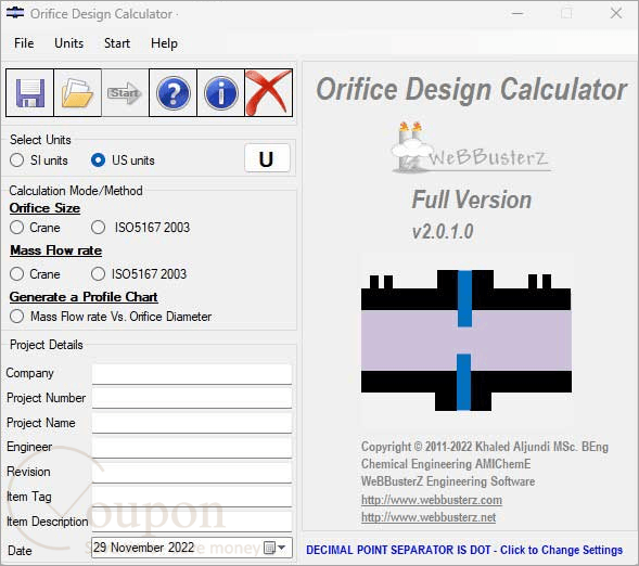 Orifice Design Calculator Screenshot