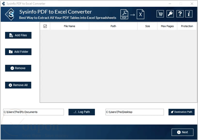Sysinfo Pdf To Excel Converter Screenshot