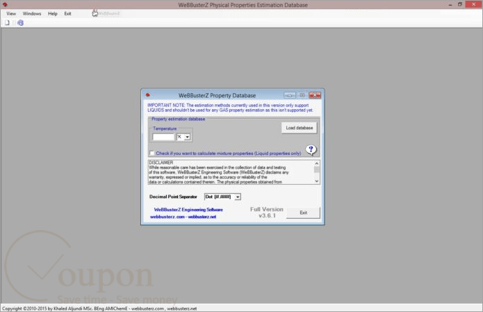 Physical Properties Estimation Database Screenshot