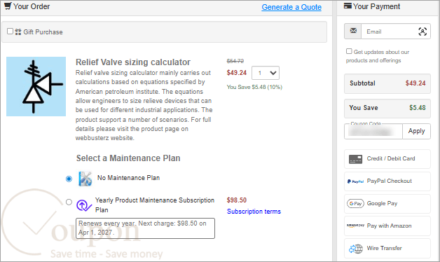 Relief Valve Sizing Calculator Coupon Code
