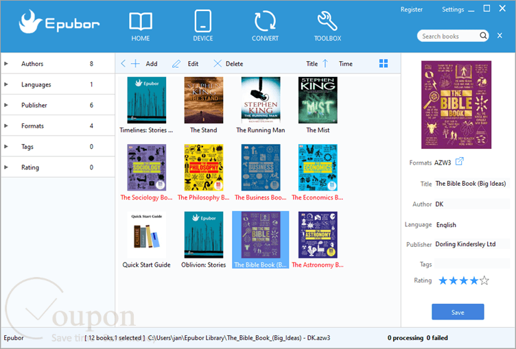 Epubor Ebook Manager Screenshot