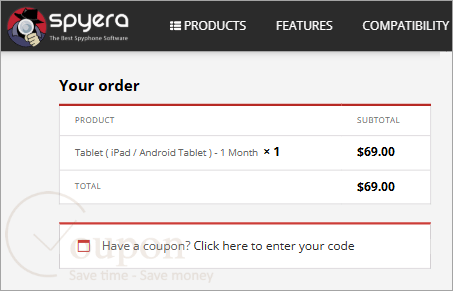 Spyera For Tablet Coupon Code