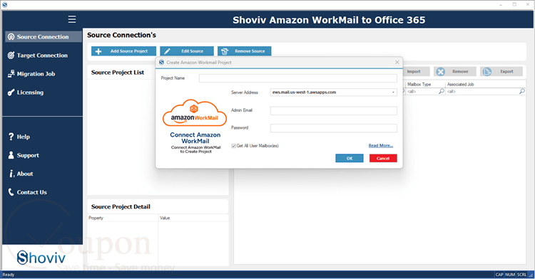 Shoviv Amazon Workmail To Office 365 Screenshot