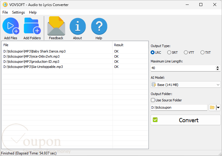Vovsoft Audio To Lyrics Converter Screenshot