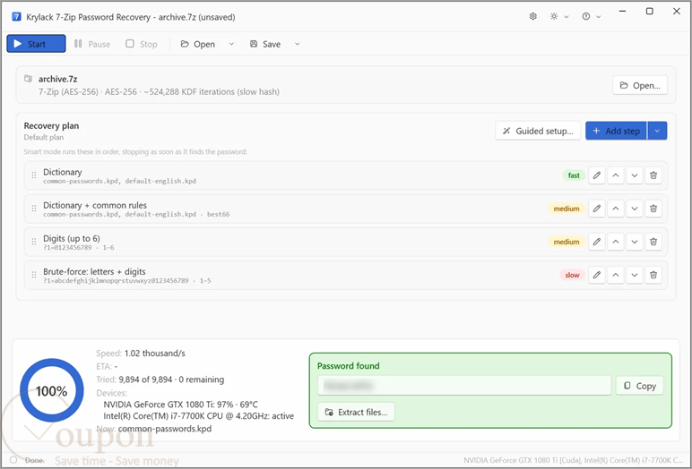 Krylack 7 Zip Password Recovery Screenshot