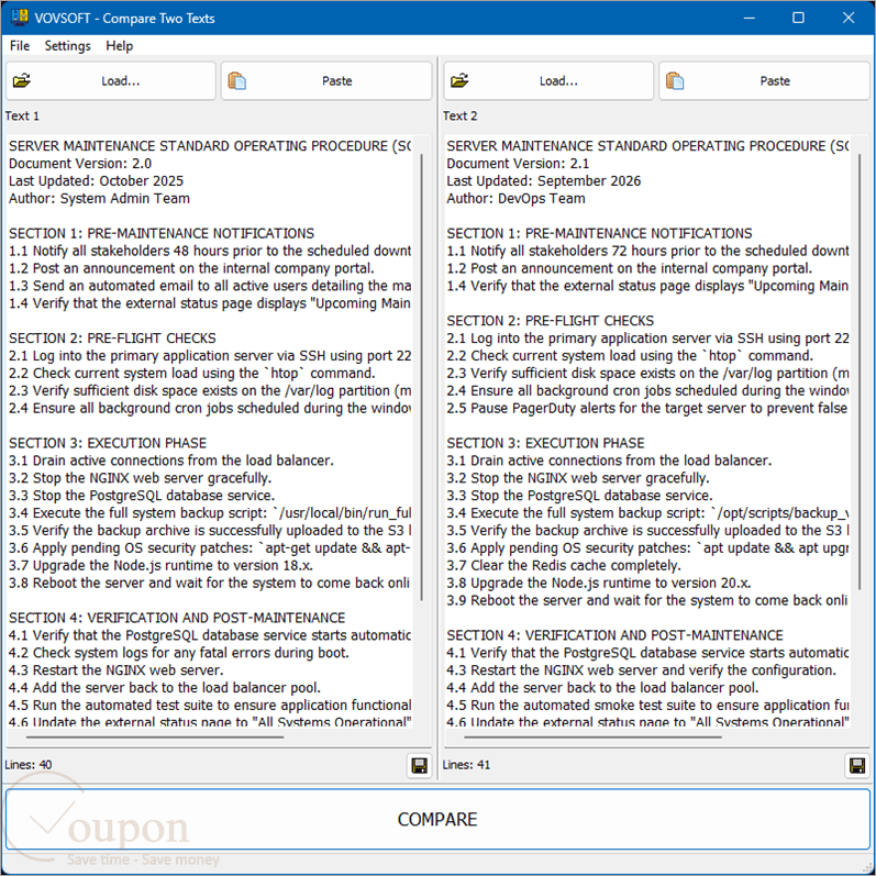 Vovsoft Compare Two Texts Screenshot